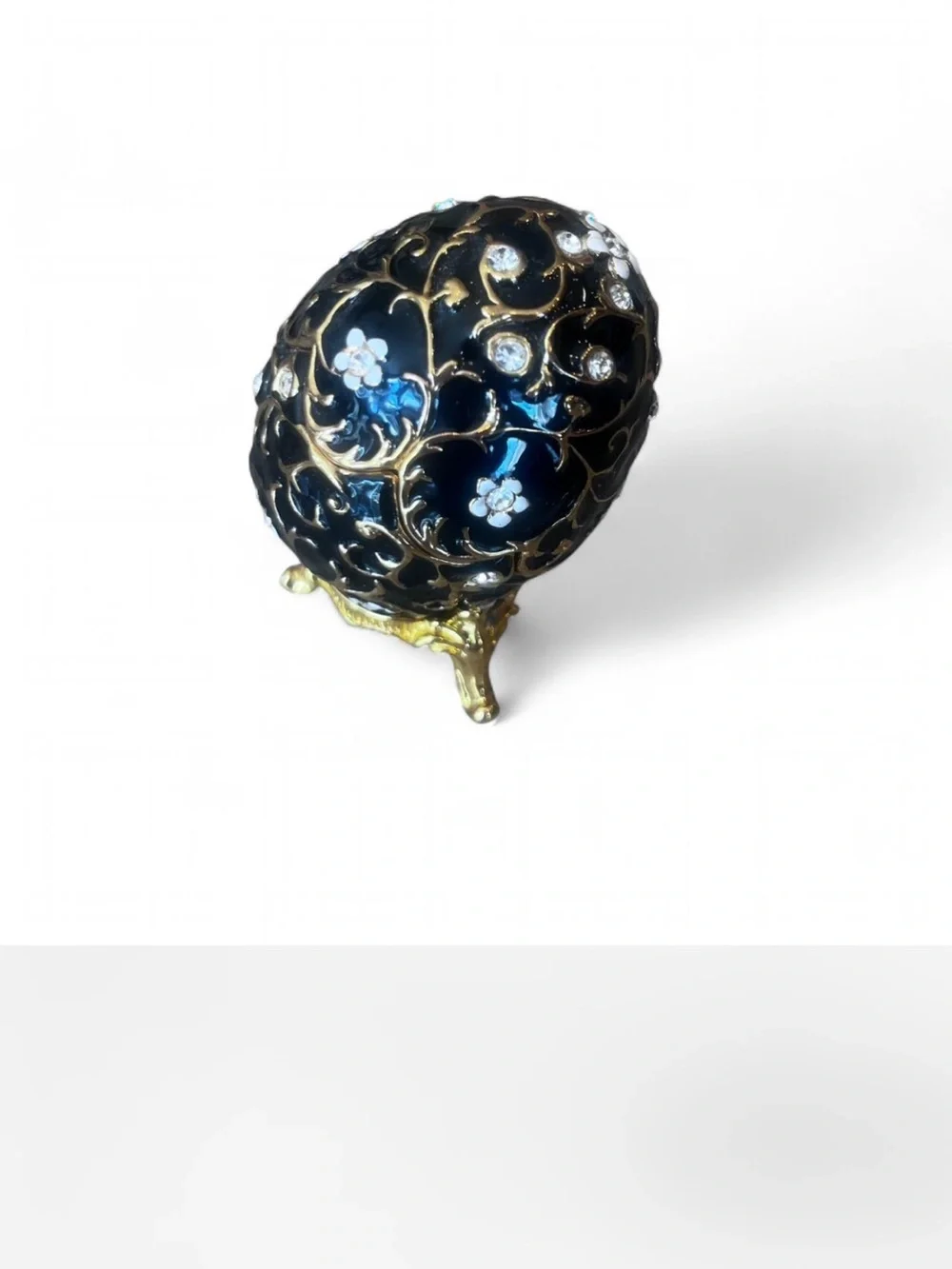 Vintage Ruccini Black and Gold Decorative Jeweled Egg trinket box